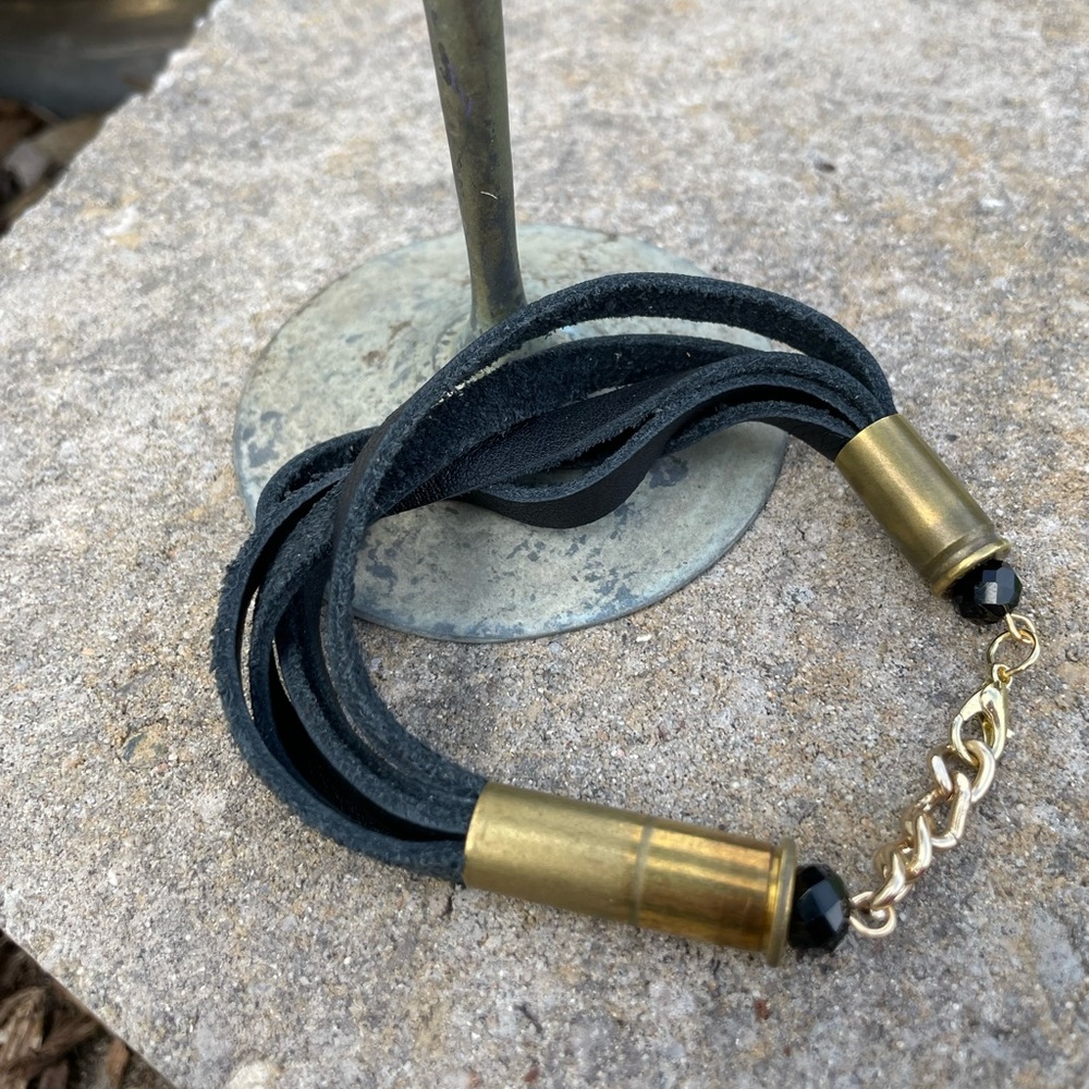 Black leather ammo bracelet
